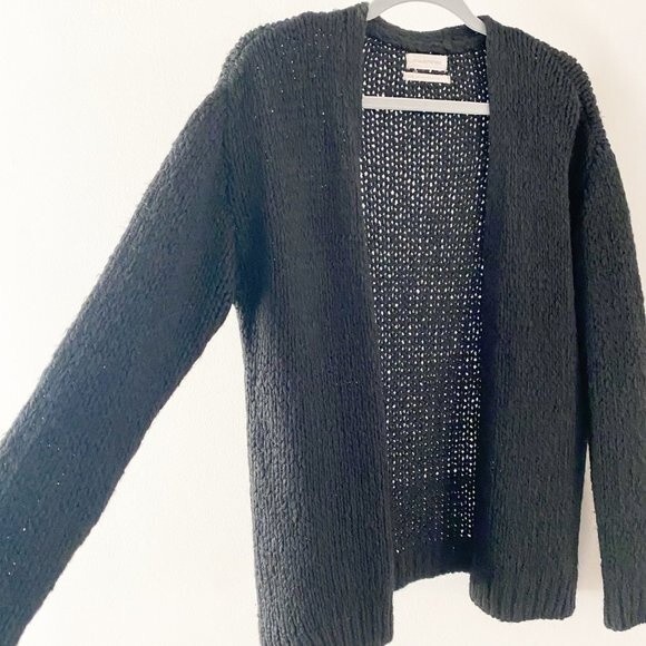 Urban Outfitters Black Chunky Knit Open Front Pockets Long Sleeve Cardigan XS - Picture 2 of 11